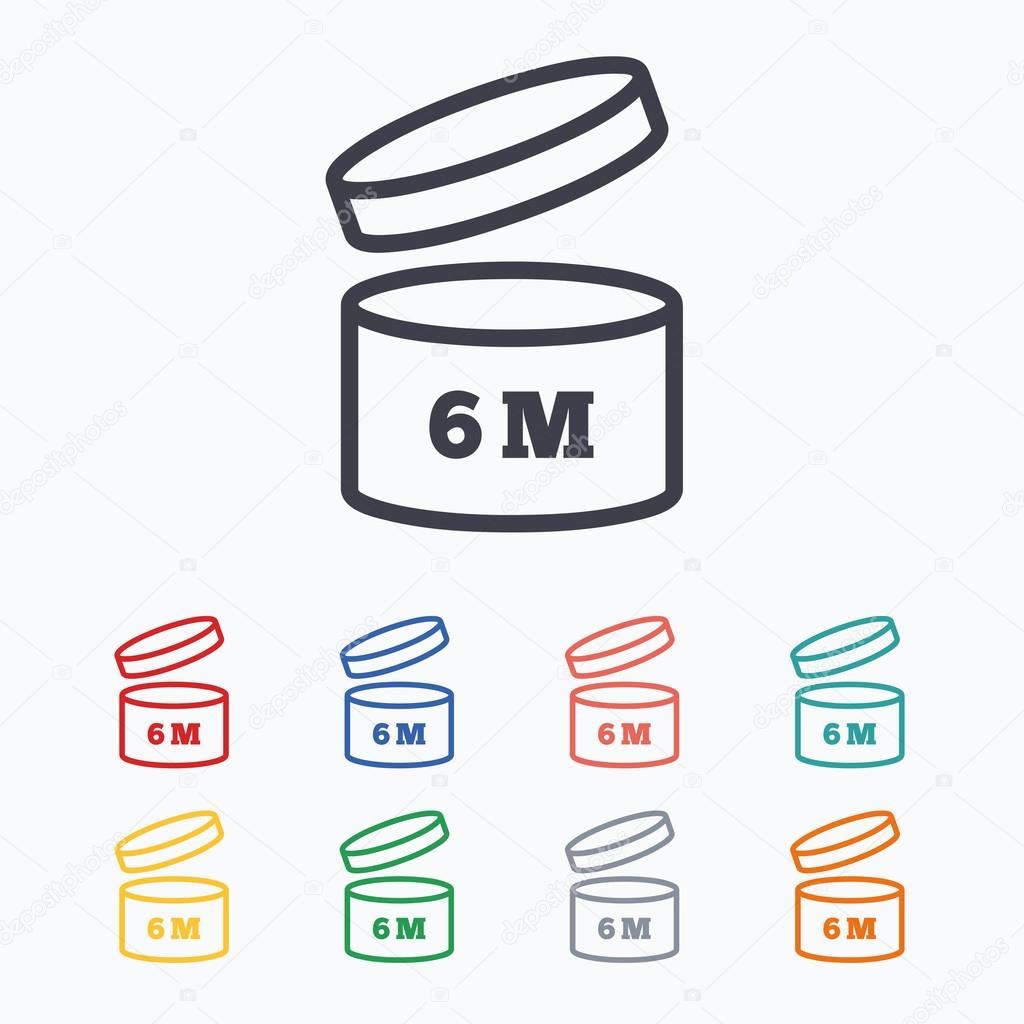 After opening use 6 months sign icon. Expiration date. Colored flat icons on white background.