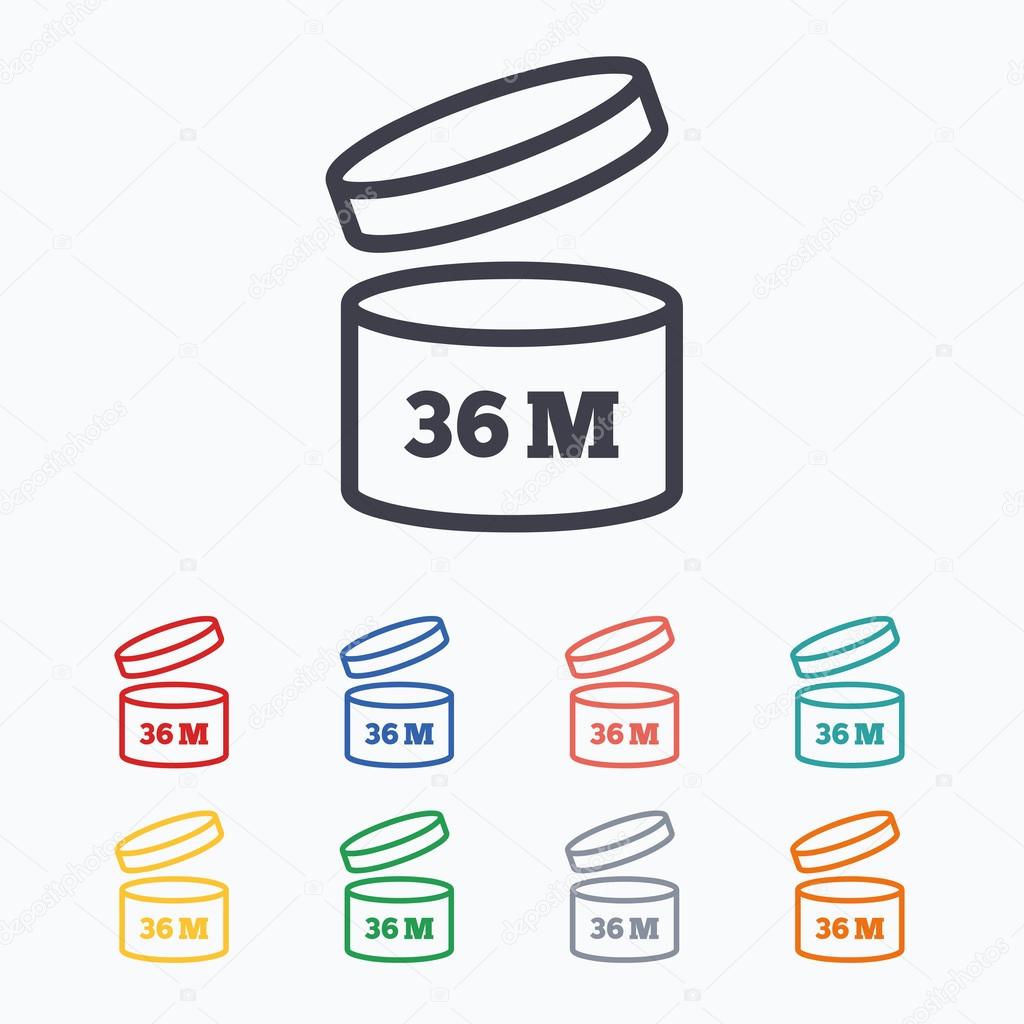 After opening use 36 months sign icon. Expiration date. Colored flat icons on white background.