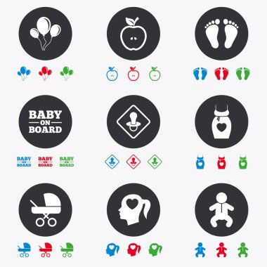 Gebelik, doğum ve bebek bakım simgeleri.