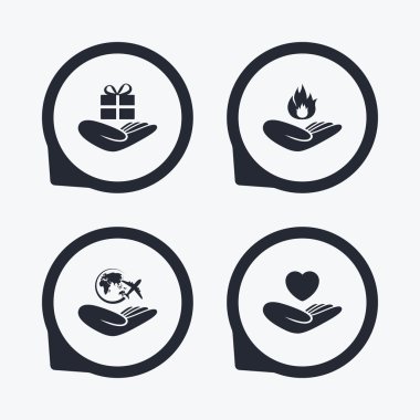 Yardım simgeleri eller. Koruma ve sigorta.