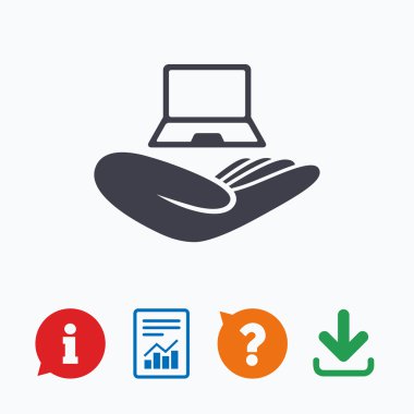 Defter sigorta işareti. El pc laptop tutar.