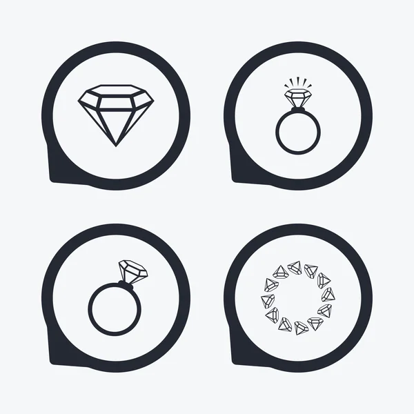 Rings icons. Jewelry with diamond signs. — Stock Vector