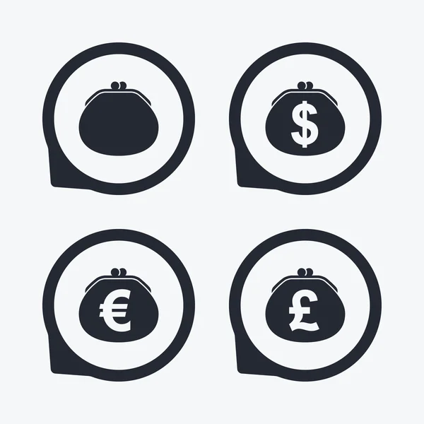 Wallet with Dollar, Euro icons. — Stock Vector