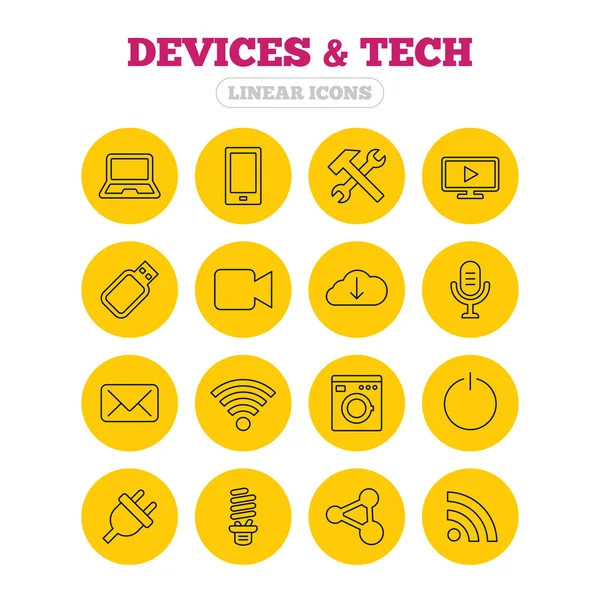 Iconos de dispositivos y tecnologías. Usb, wi-fi . — Vector de stock