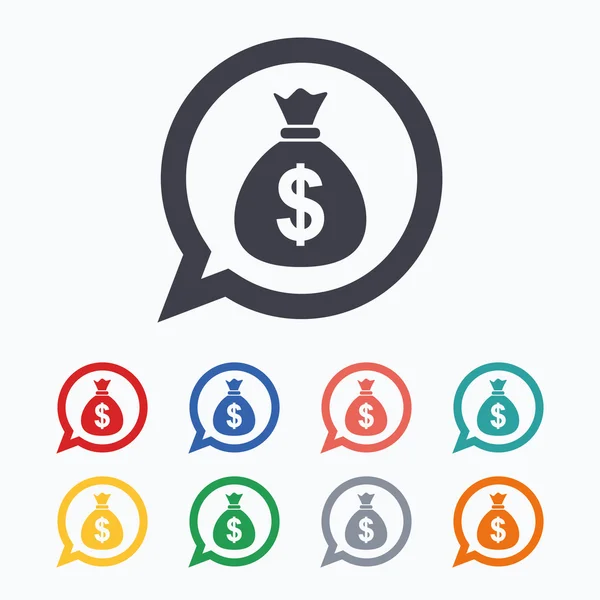 Dinero bolsa signo iconos — Vector de stock