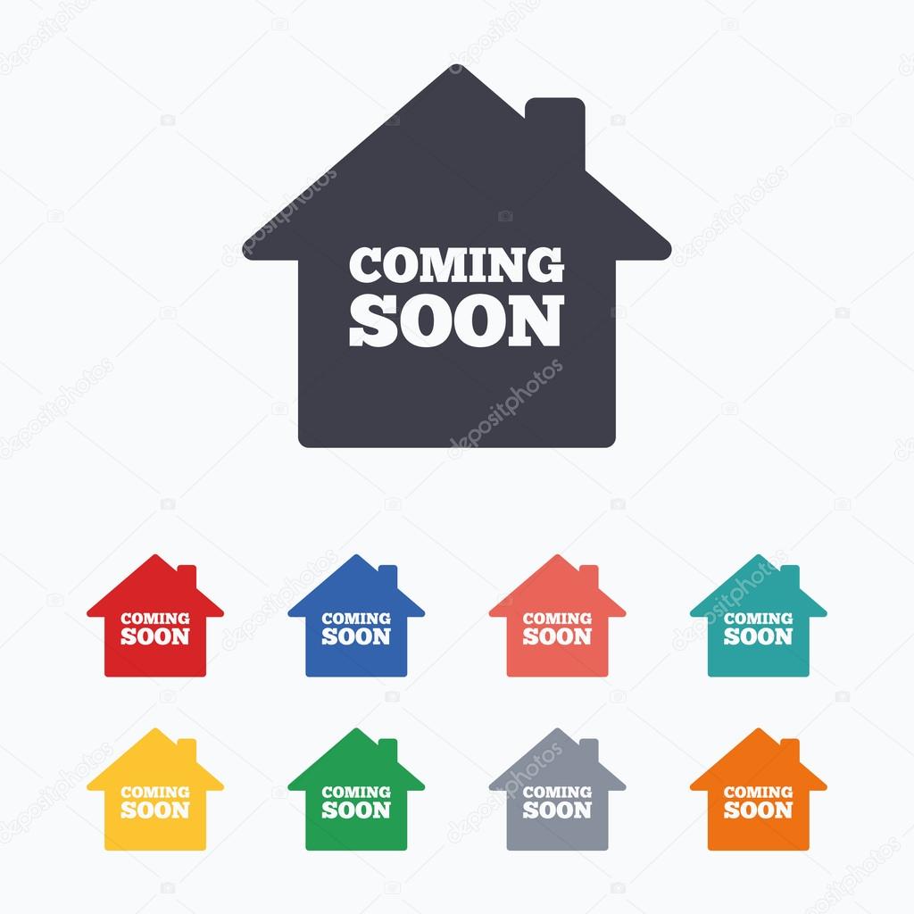 Homepage coming soon sign icon. Promotion announcement symbol. Colored flat icons on white background.