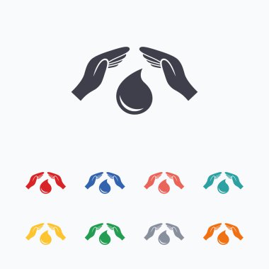 Su işareti simge kaydetmek. Eller su damlası korumak.