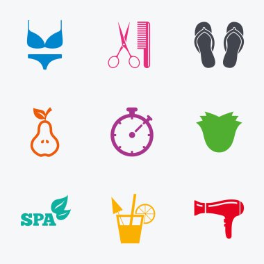 Kuaför, spa simgeler. Diyet kokteyl işareti.
