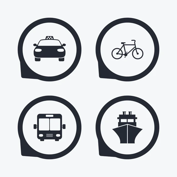 Iconos de transporte. Taxi, Bicicleta — Vector de stock