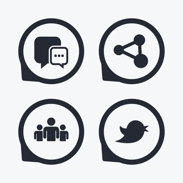 Sociala medier ikoner. Chatta pratbubbla och fågel — Stock vektor