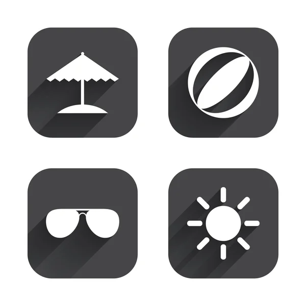 Beach holidays icons. Umbrella and Sunglasses. — Stock Vector