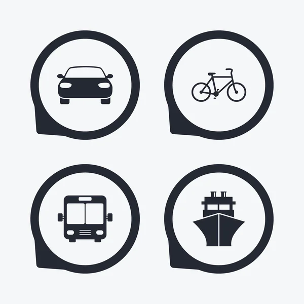 Iconos de transporte. Coche, Bicicleta — Vector de stock