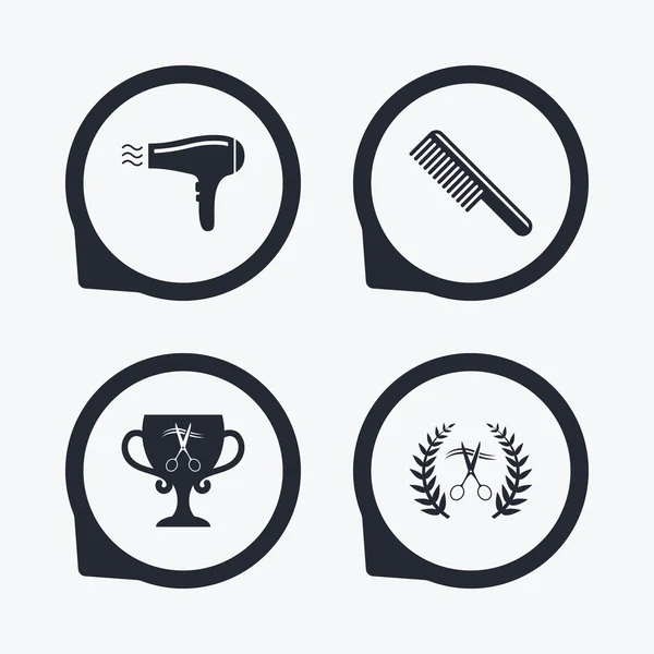 Hairdresser icons. Scissors cut hair symbol. — Stock Vector