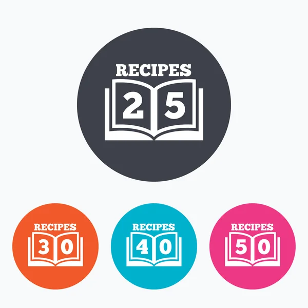 Ícones do livro de receitas. Cinquenta receitas livro —  Vetores de Stock