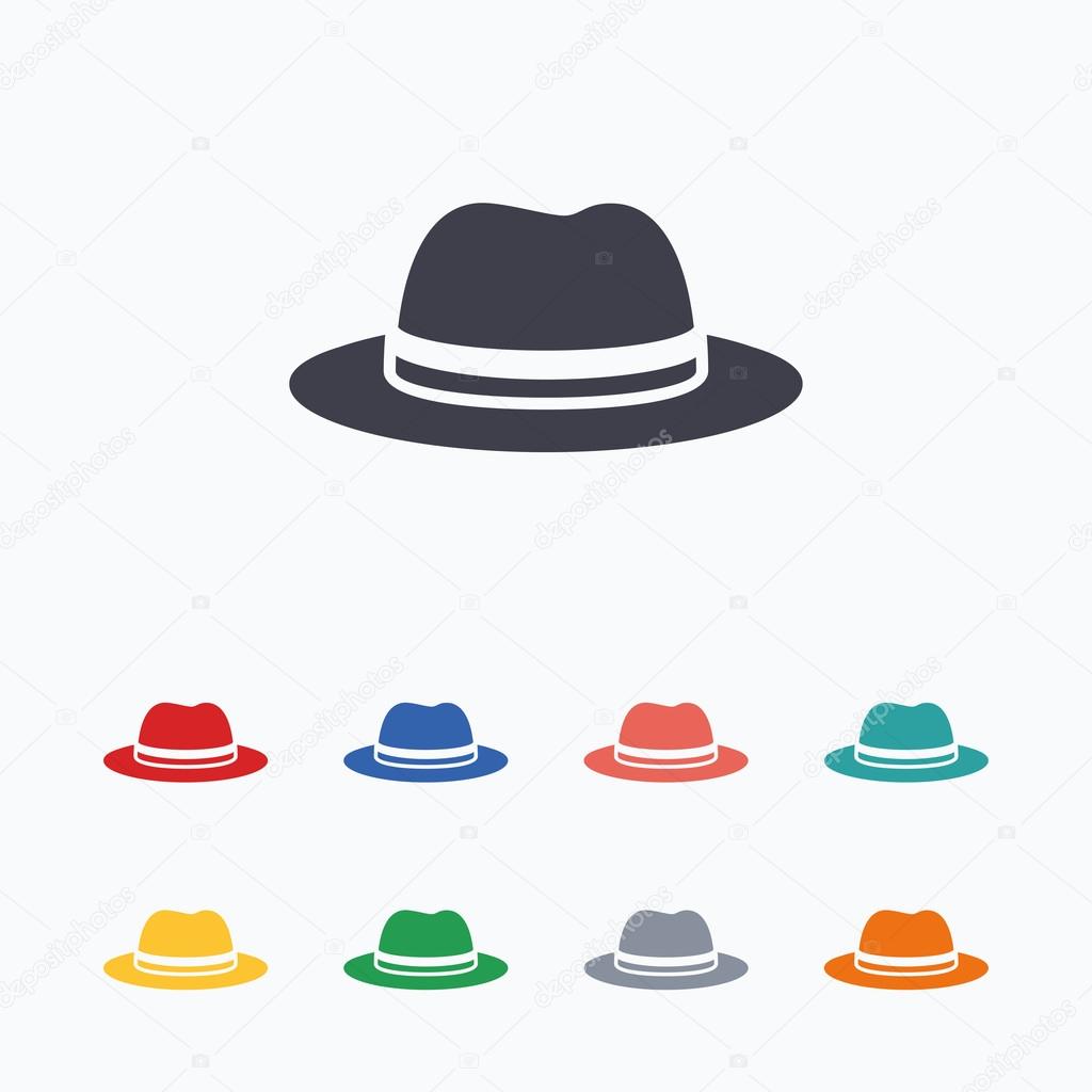 Top hat sign icon. Classic headdress symbol. Colored flat icons on white background.