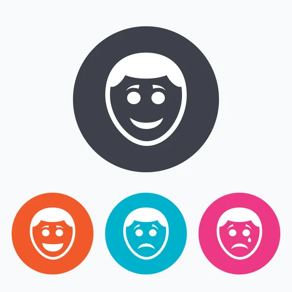Human smile face icons. Happy, sad, cry. — Stock Vector
