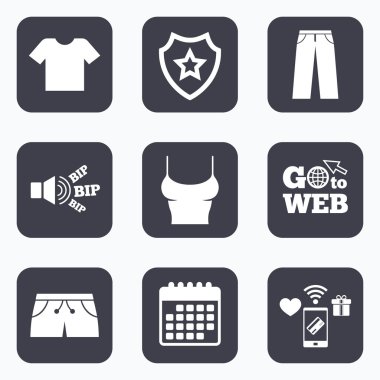 Giysi işaretler. T-shirt ve şort ile pantolon.