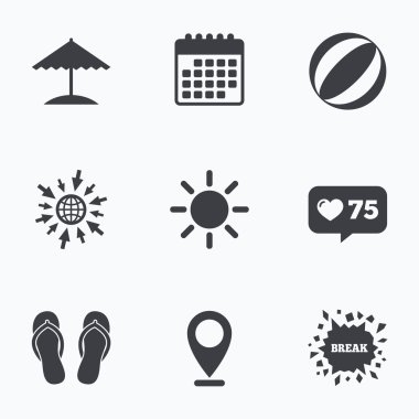 Beach Tatil simgeler. Şemsiye ve sandal.