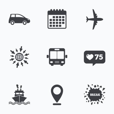 Taşıma simgeler. Araba, uçak, otobüs