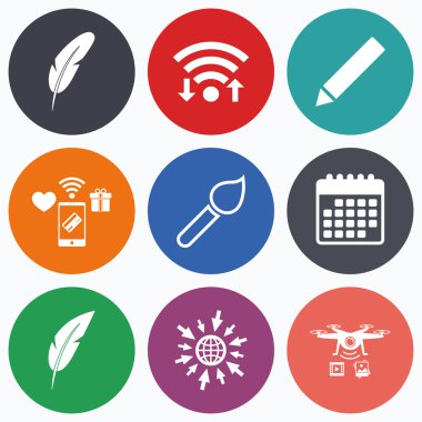 kuş tüyü retro kalem işaretleri.