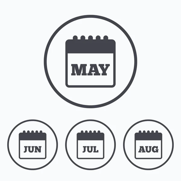 Kalender. Mei, juni, juli en augustus. — Stockvector