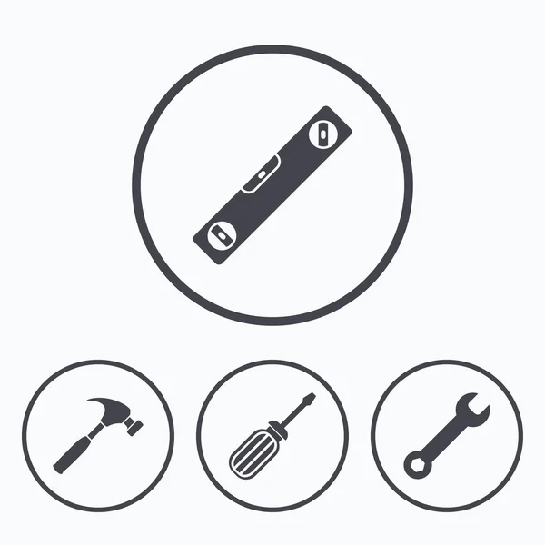 Schroevendraaier- en bellendiagrammen niveau, hamer. — Stockvector