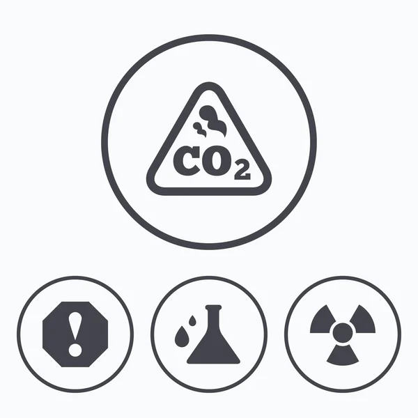 De pictogrammen van de straling van de aandacht. Chemie kolf. — Stockvector