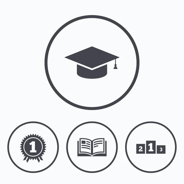 Iconos de graduación. Libro de educación símbolo . — Vector de stock