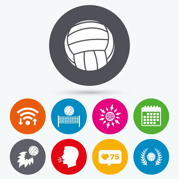 Iconos de voleibol y red . — Vector de stock