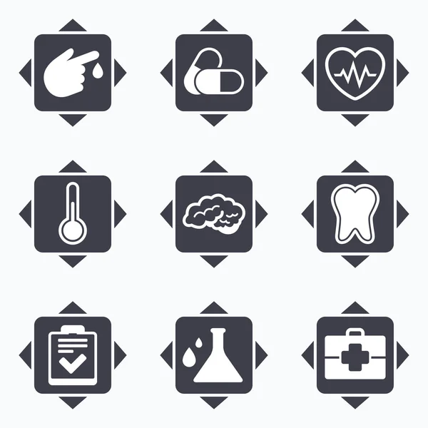 Iconos de medicina, salud y diagnóstico . — Vector de stock