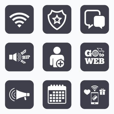 Wi-Fi ve sohbet kabarcıklar. Kullanıcı ekleme, megafon.