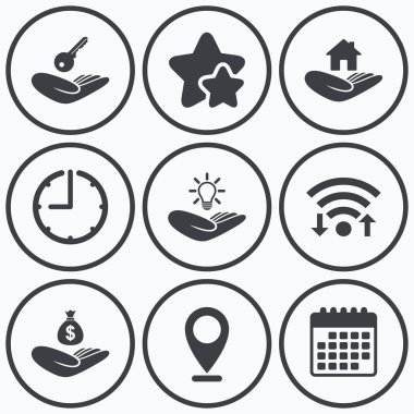 Yardım simgeleri eller. Koruma ve sigorta.