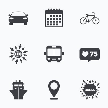 Taşıma simgeler. Araba, Bisiklet, otobüs 