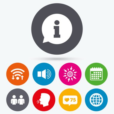 Bilgi işareti ve grup. İletişim simgeleri.