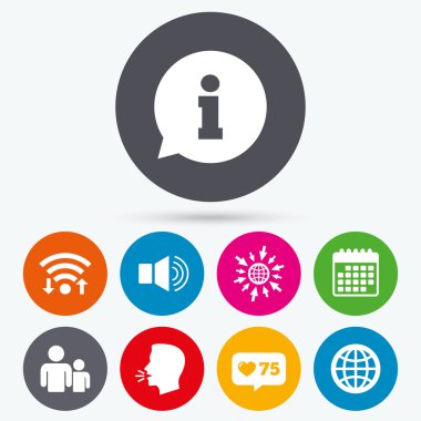 Bilgi işareti ve grup. İletişim simgeleri.