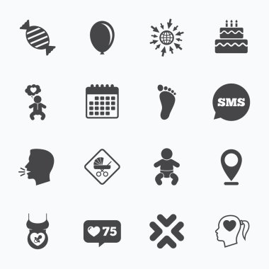 Gebelik, doğum ve bebek bakım simgeleri.