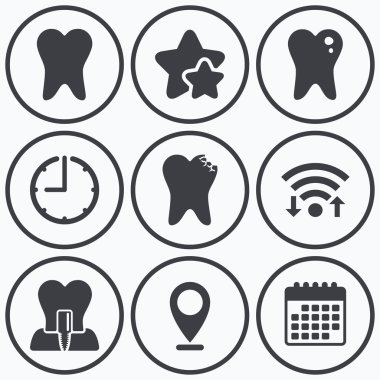 Diş Bakımı simgeler. çürük diş ve implant.