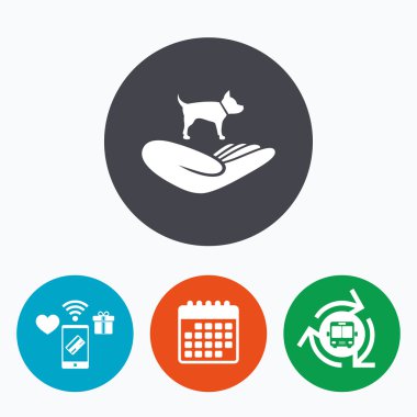 Sığınak pets simgesi imzala. Köpek sembolü el tutar.