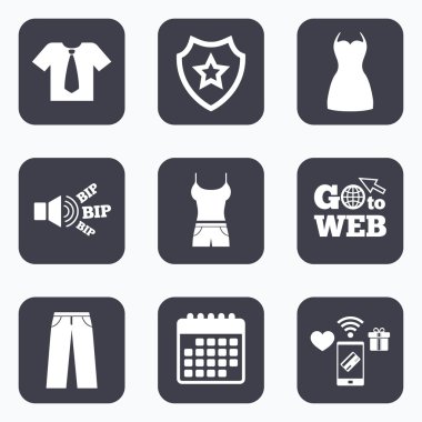 Giysi işaretler. Kravat ve pantolon ile T-shirt.