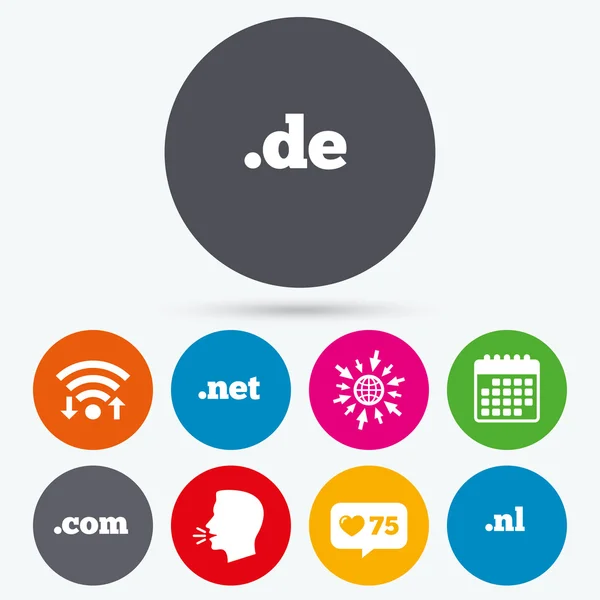 Zeichen für Top-Level-Domains. de, com, net und nl. — Stockvektor