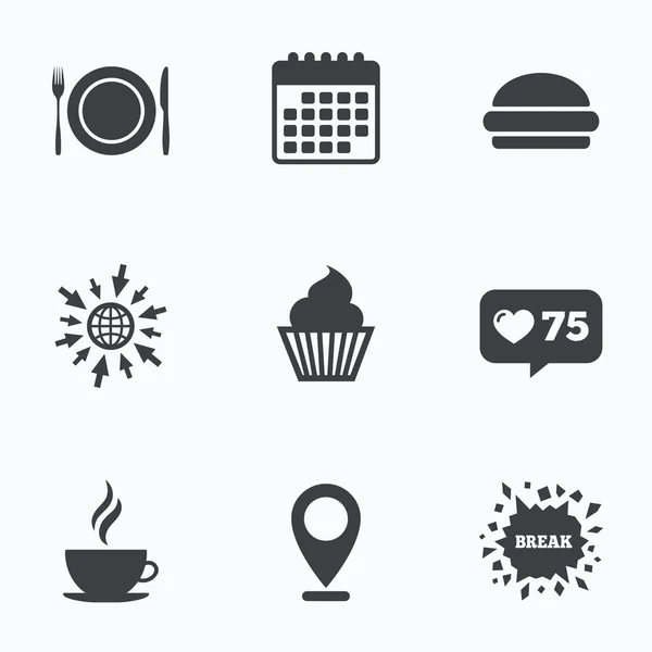 Lebensmittel-Ikonen. Muffin Cupcake Symbol. Gabel, Messer. — Stockvektor