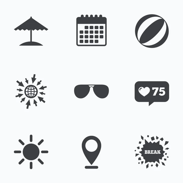 Ícones de férias na praia. Guarda-chuva e óculos de sol . —  Vetores de Stock