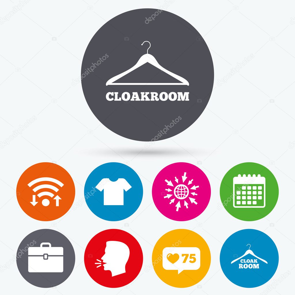 Cloakroom Signs Hanger Wardrobe Icons Stock Vector