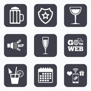 Alkollü içecekler işaretler. Şampanya, bira simgeler.