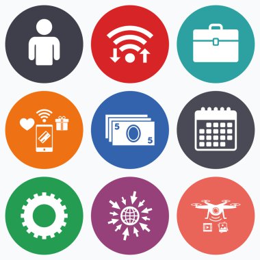 işadamı işaretler. insan ve nakit para simgeleri.