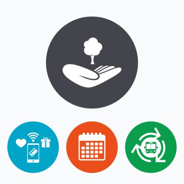 Orman işareti kaydedin. Ağaç sembolü el tutar