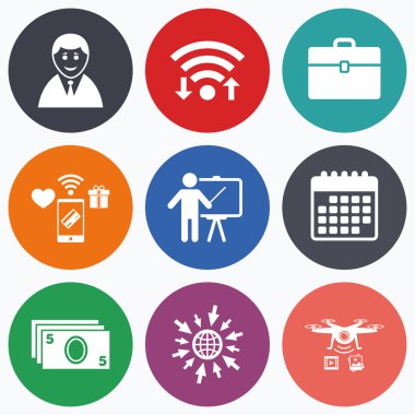 işadamı işaretler. insan ve nakit para simgeleri.