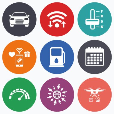 Taşıma simgeler. Takometre ve benzin istasyonu.