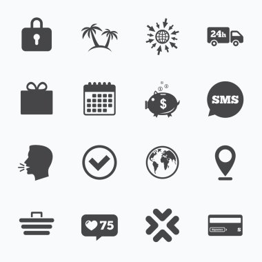 Online alışveriş, e-ticaret ve iş simgeleri.