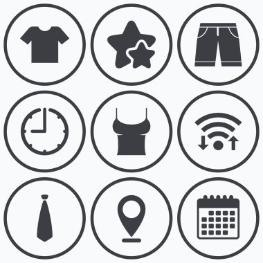 Giysi işaretler. T-shirt ve şort ile pantolon.